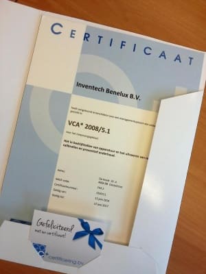 Article image of: Inventech Benelux trots op behaalde VCA* certificering