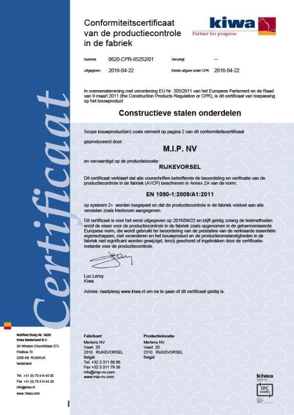 Article image of: M.I.P. Behaalt en 1090 Certificaat