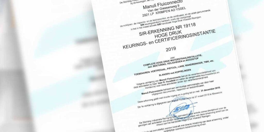 Article image of: Fluiconnecto verkrijgt SIR-certificaat 2019