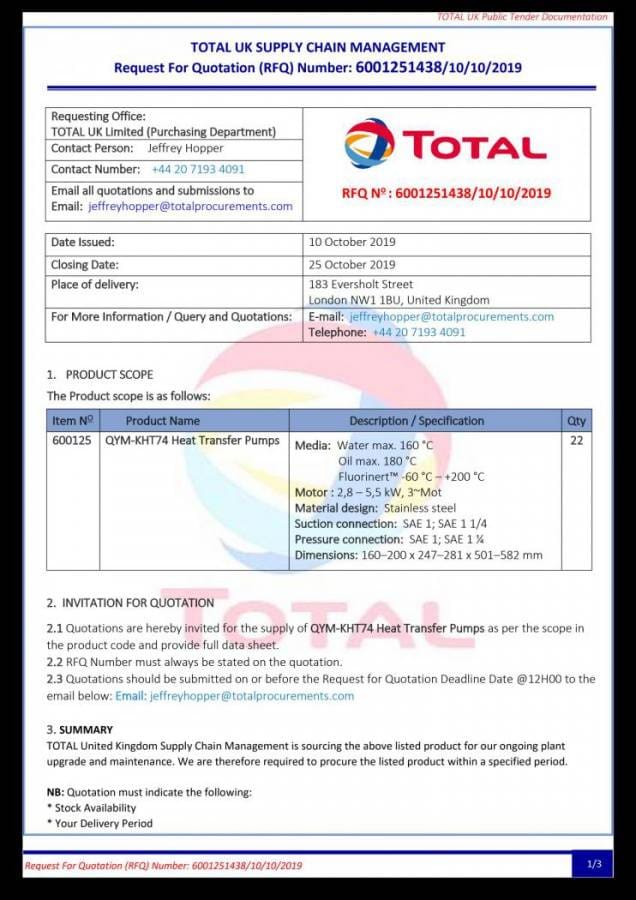 Article image of: Scam: Total vraagt QYM-KHT74 Heat Transfer Pumps