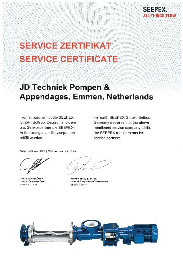 Article image of: JD Techniek BV Service partner van Seepex